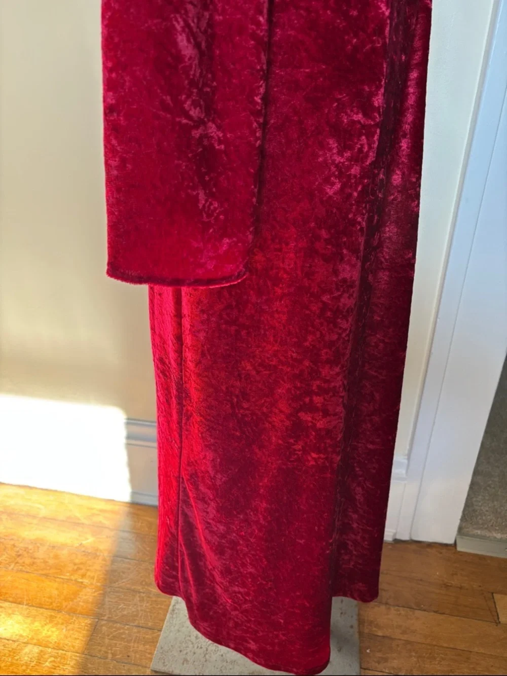Vintage Red Crushed Velvet Long Sleeve Full Button-Front Corset Back